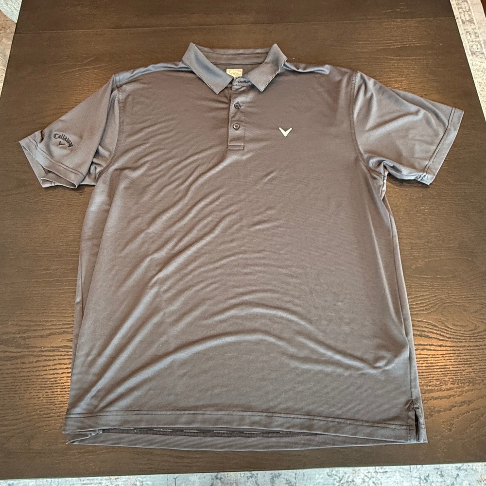 Callaway Mens Golf Polo Shirt Short Sleeve Black and Gray Stripe Performance XL